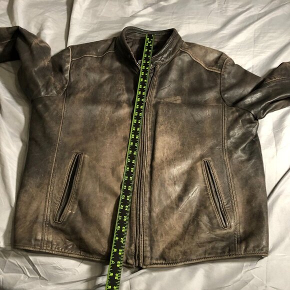 Marc New York Mens Mens Moto Leather Jaket Size XL Full Zip Biker Quilted Brown - Picture 10 of 16